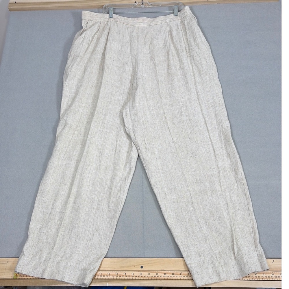 Coldwater Creek Womens 3X Linen Blend Wide Leg Pants Beige Pleated Made in USA
